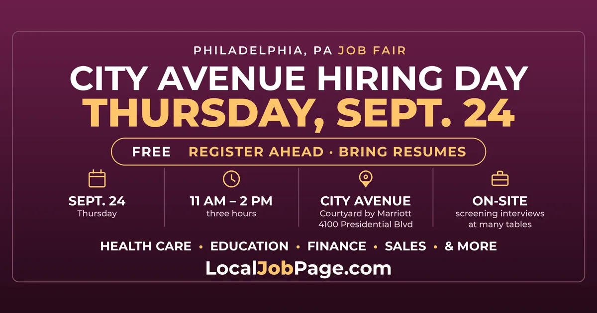 Philadelphia Job Fair Sept. 24 on City Avenue: Employers, Interviews and What to Bring