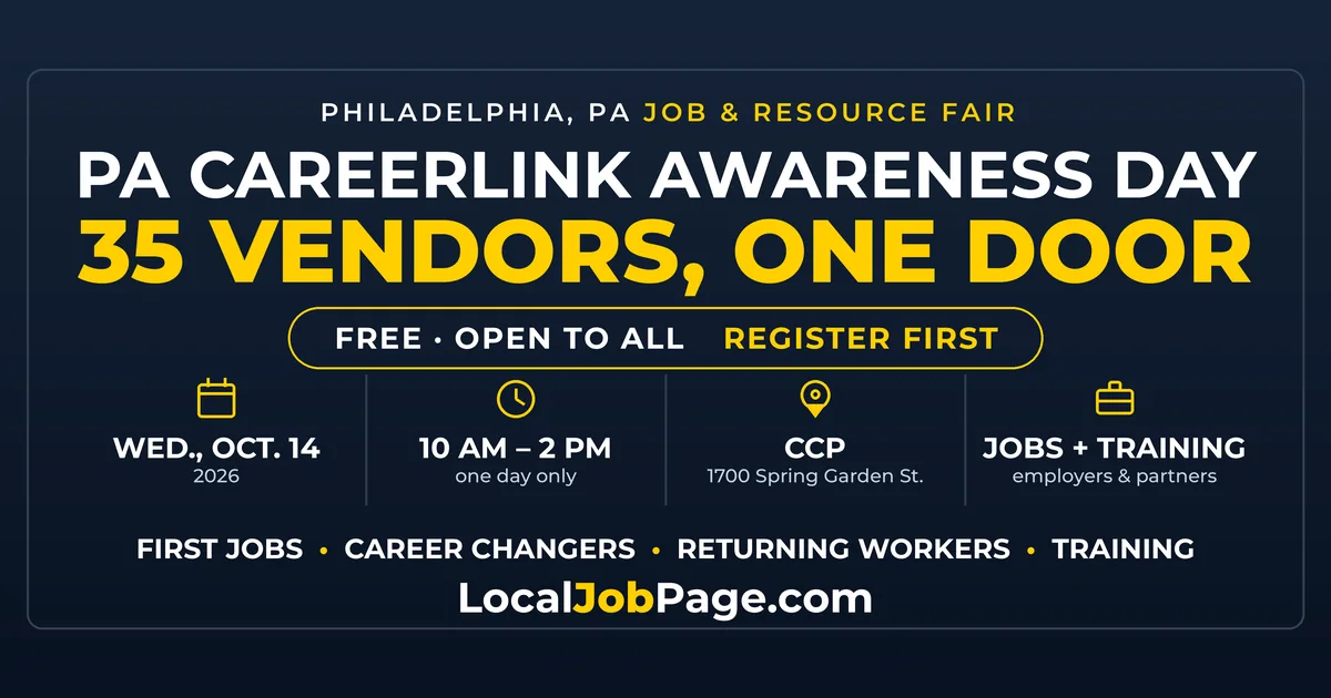 PA CareerLink Awareness Day Oct. 14: Free Philadelphia Job and Resource Fair at CCP